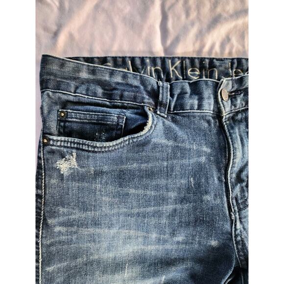 Calvin Klein Pencil Skinny Jeans Blue Denim Size 12 31" Distressed Y2K Med Wash - Picture 9 of 12